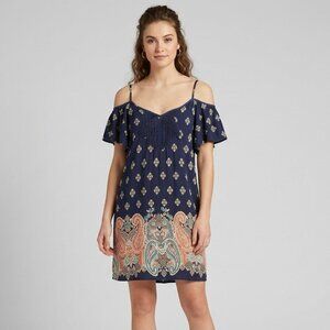Band Of Gypsies Navy And Orange Paisley 100% Rayon Dress